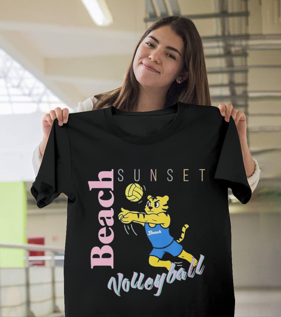 Beach Sunset Volleyball Tiger Jeff Cole T-Shirt