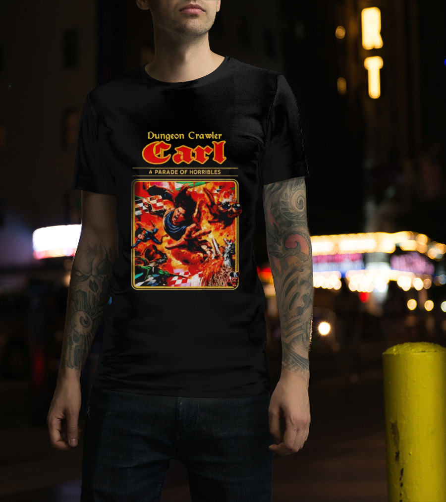 Dungeon Crawler Carl A Parade Of Horribles Fiery Adventure Scene With Characters T-Shirt