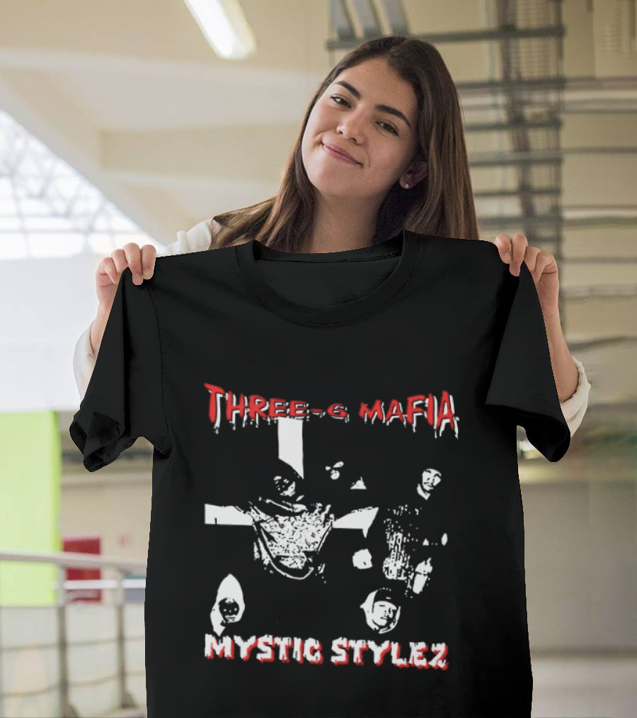 Three 6 Mafia Mystic Stylez Back Against The Wall Two Sided T-Shirt