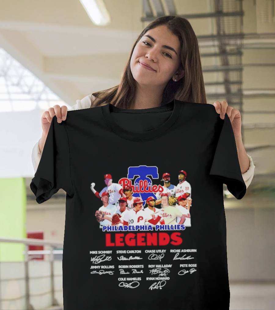 Philadelphia Phillies Legends Collage Team Signatures T-Shirt