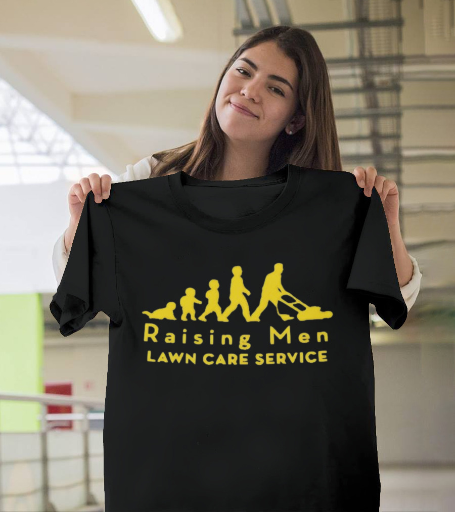 Raising Men Lawn Care Service Family Mowing Progression T-Shirt