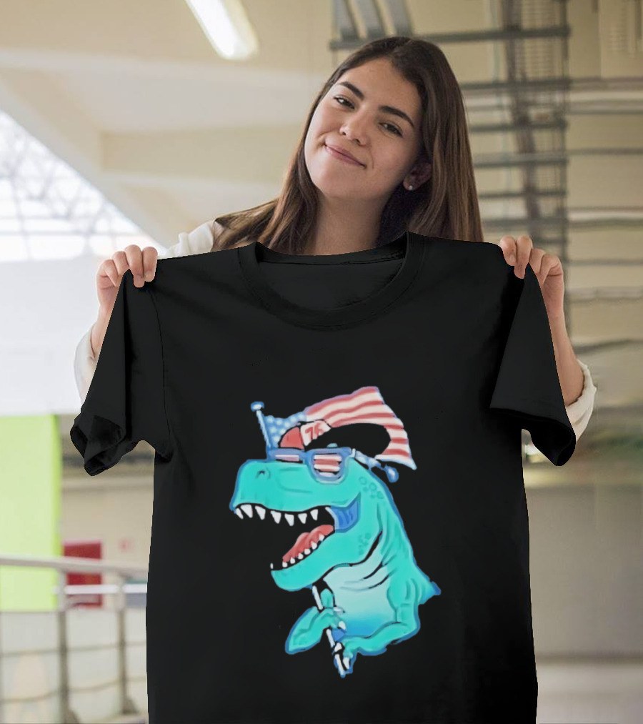Patriotic Rex American Flag Sunglasses 76 Dinosaur T-Shirt