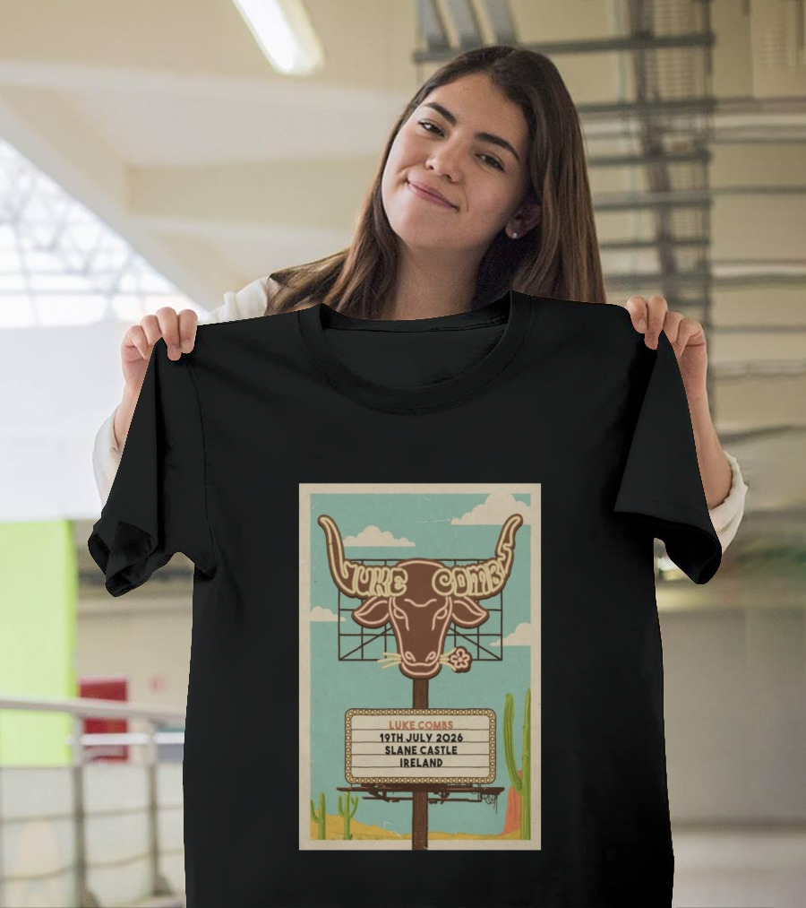 Luke Combs 19th July 2026 Slane Castle Ireland Bullhead Cactus Clouds T-Shirt