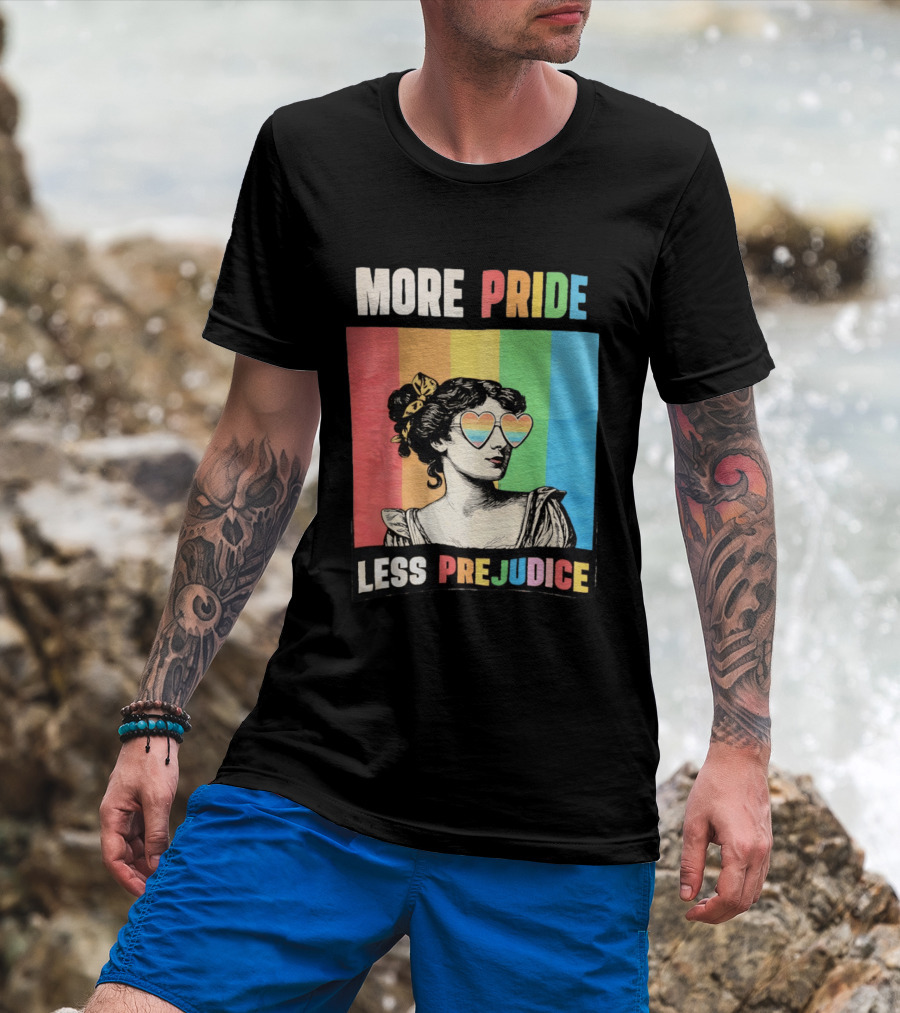 More Pride Less Prejudice Rainbow Heart Sunglasses Regency T-Shirt