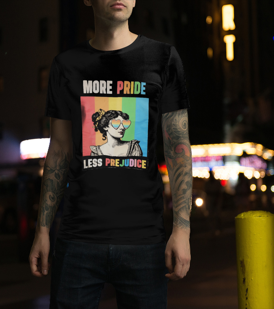 More Pride Less Prejudice Rainbow Heart Sunglasses Regency T-Shirt