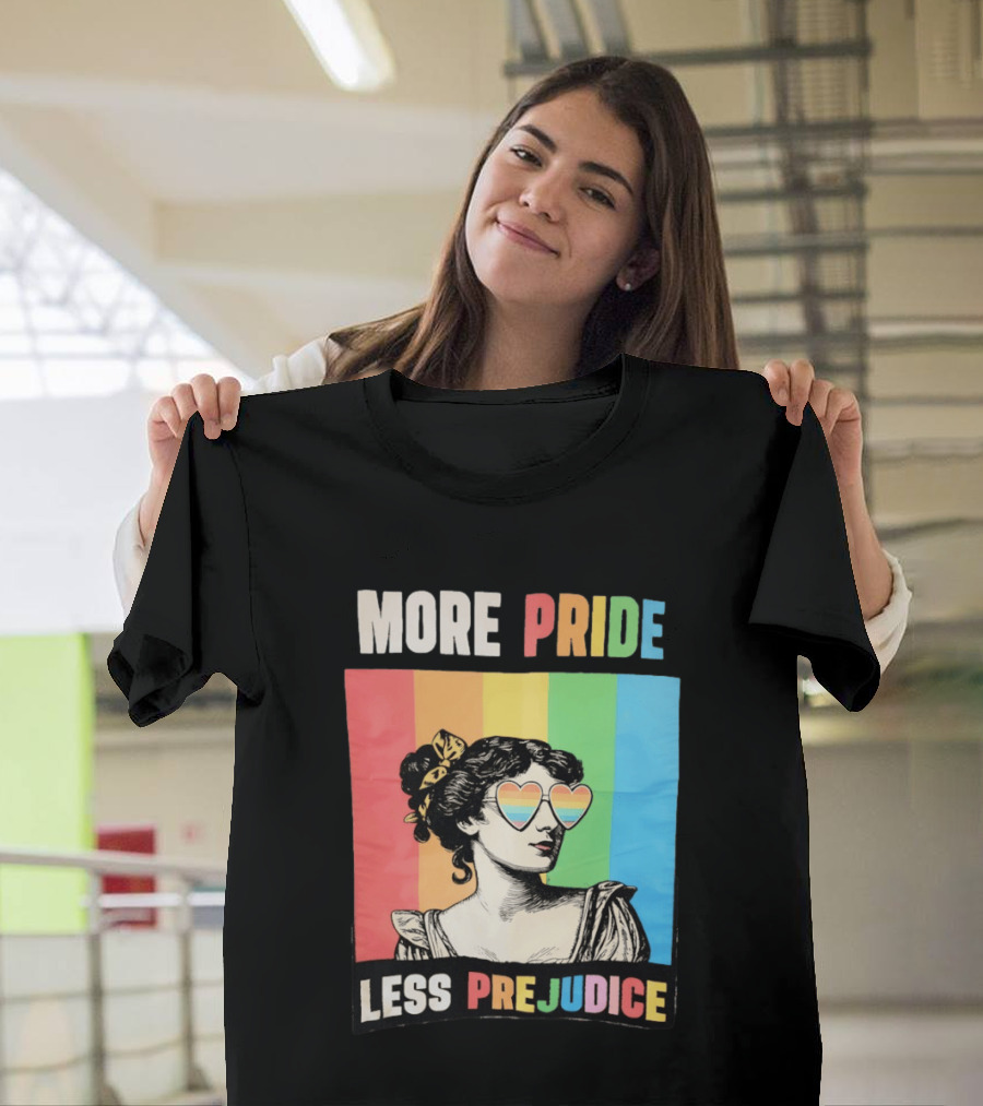 More Pride Less Prejudice Rainbow Heart Sunglasses Regency T-Shirt