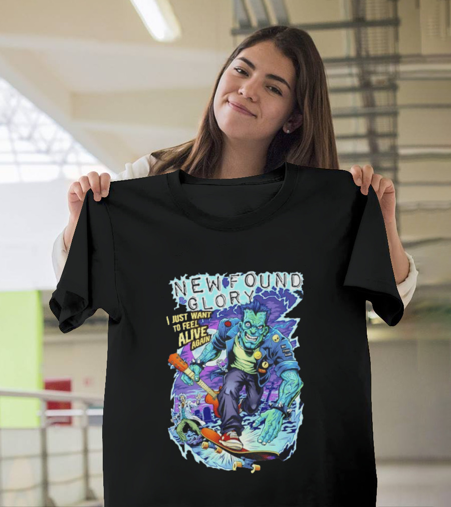 New Found Glory I Just Want To Feel Alive Again Frankenstein Skateboard Zombie Punk T-Shirt