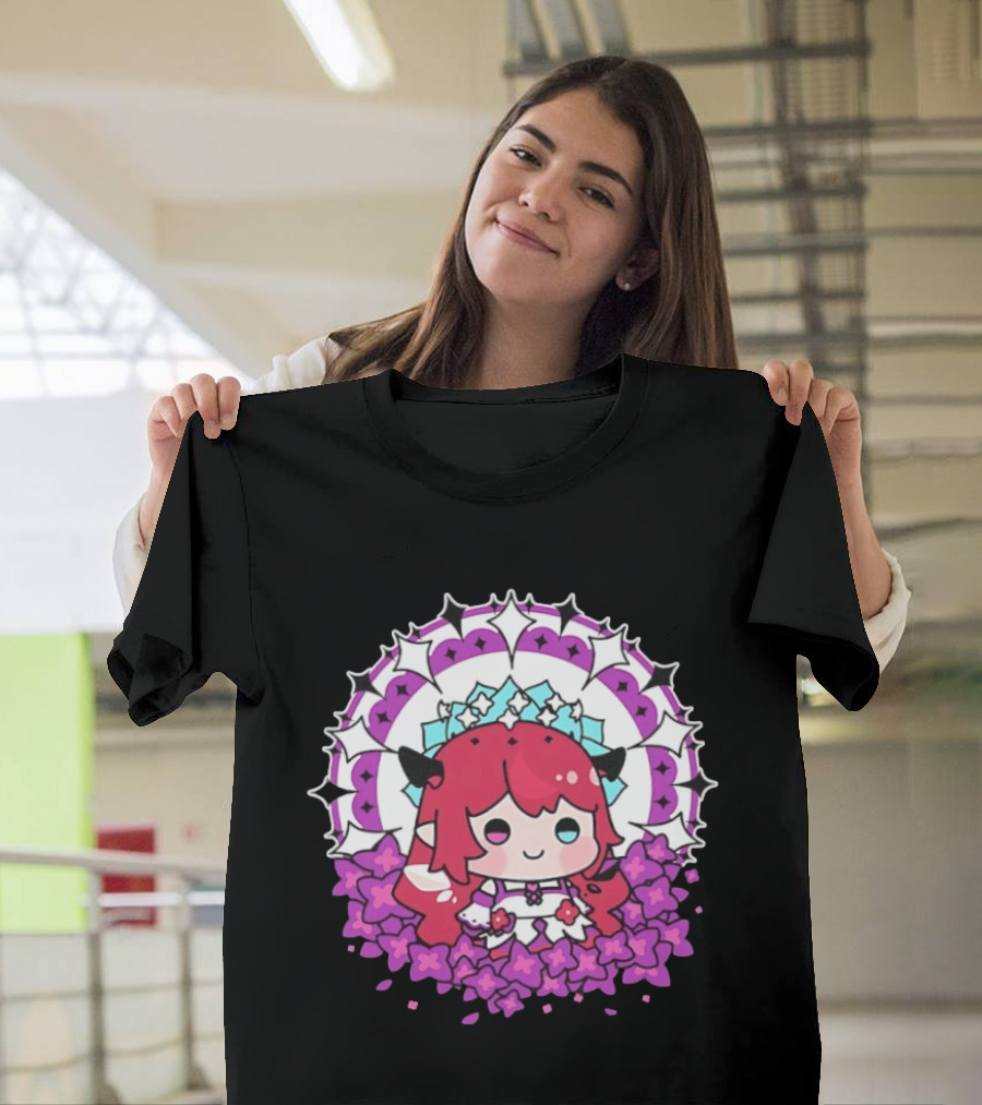Chibi Hope Pink Hair Cute Anime Character Surrounded By Mandala And Flowers T-Shirt