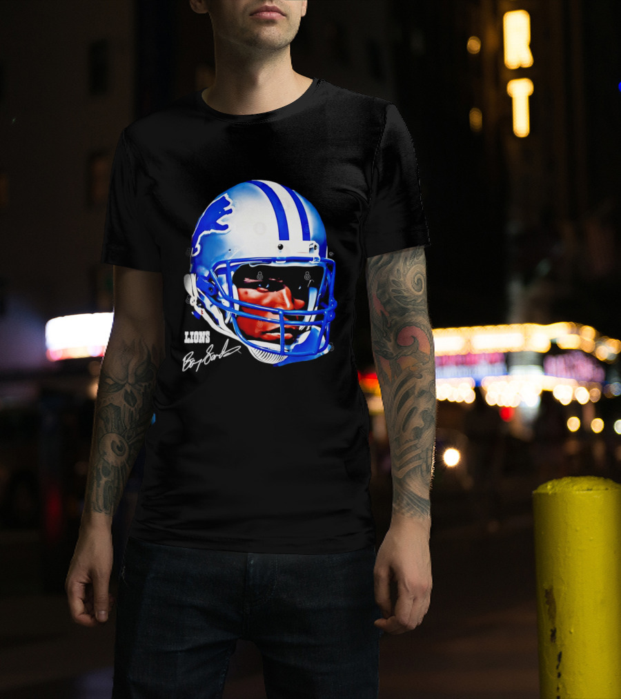 Barry Sanders Detroit Lions Helmet Signature Lions T-Shirt