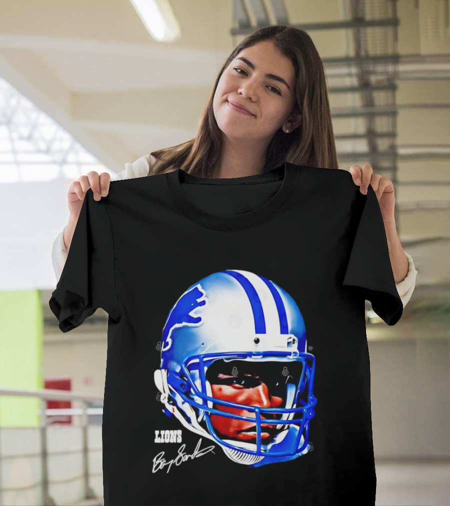 Barry Sanders Detroit Lions Helmet Signature Lions T-Shirt