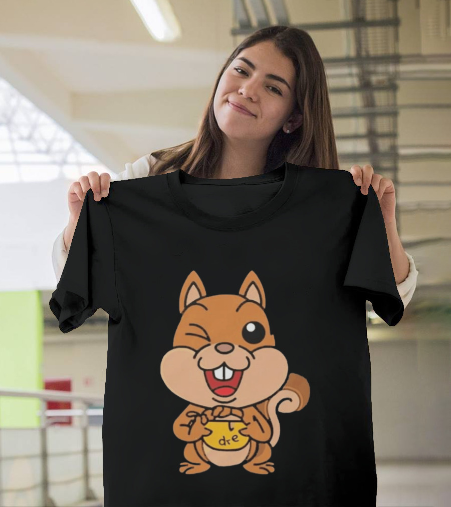 Cartoon Squirrel Holding Yellow Object With "dre" T-Shirt