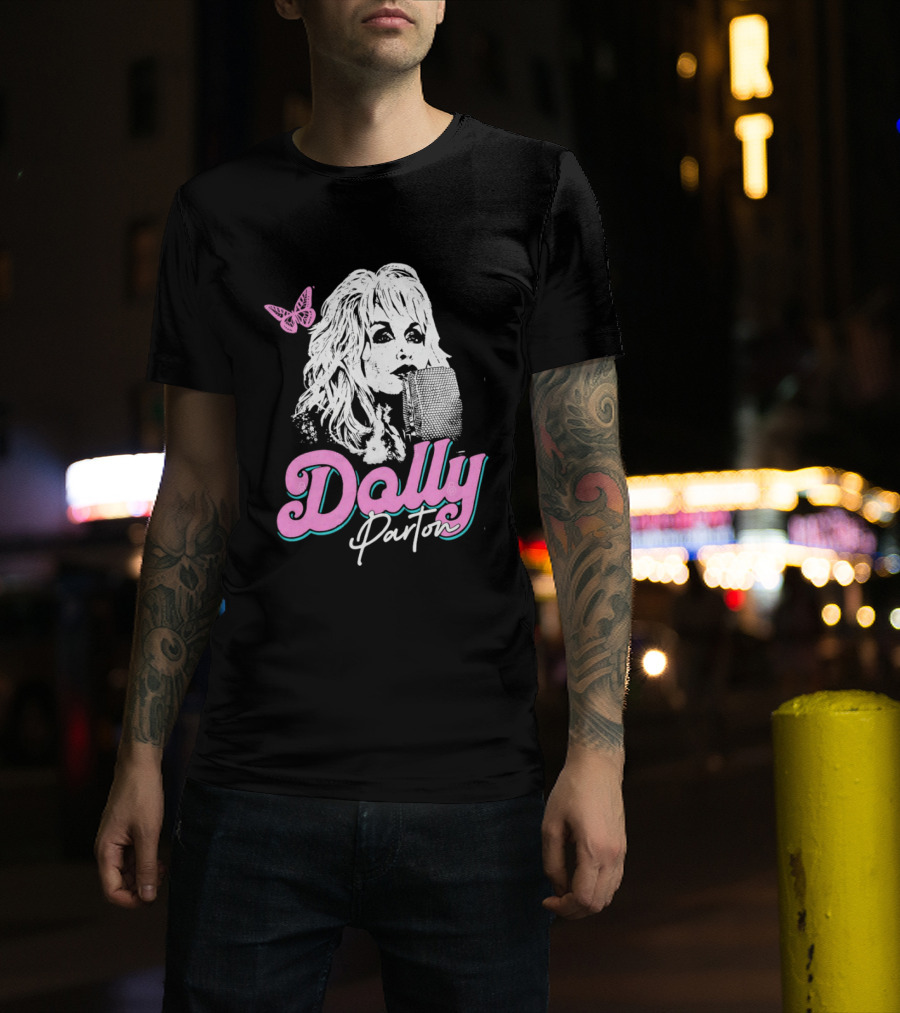 Dolly Parton Butterfly Pink Script T-Shirt