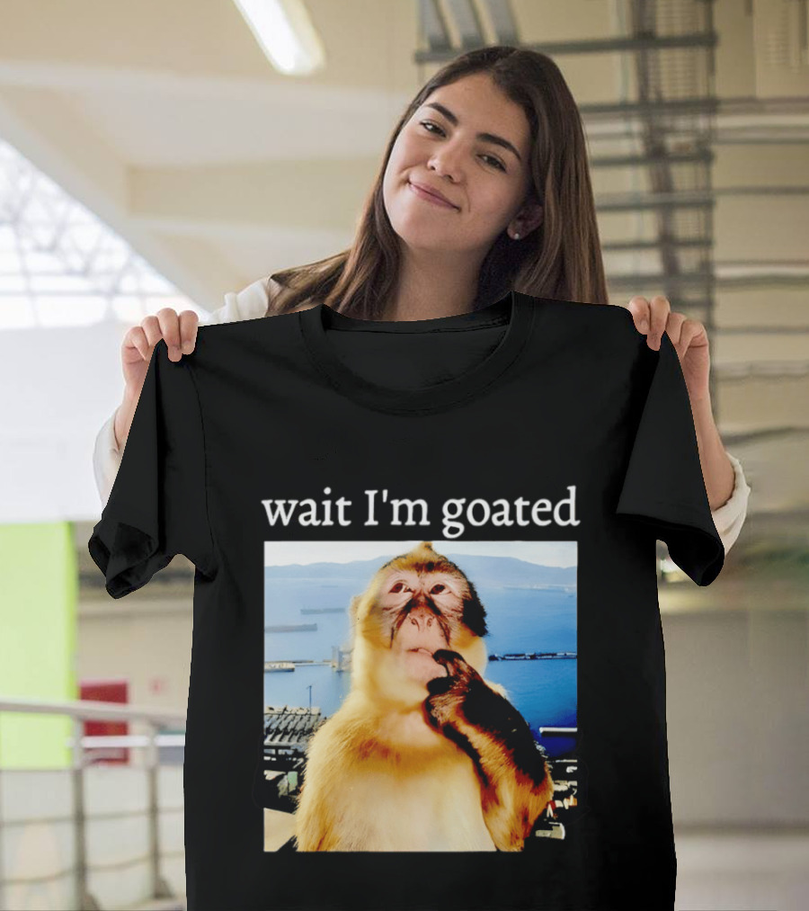 Wait I'm Goated Monkey Meme Coastal View Playful Expression T-Shirt