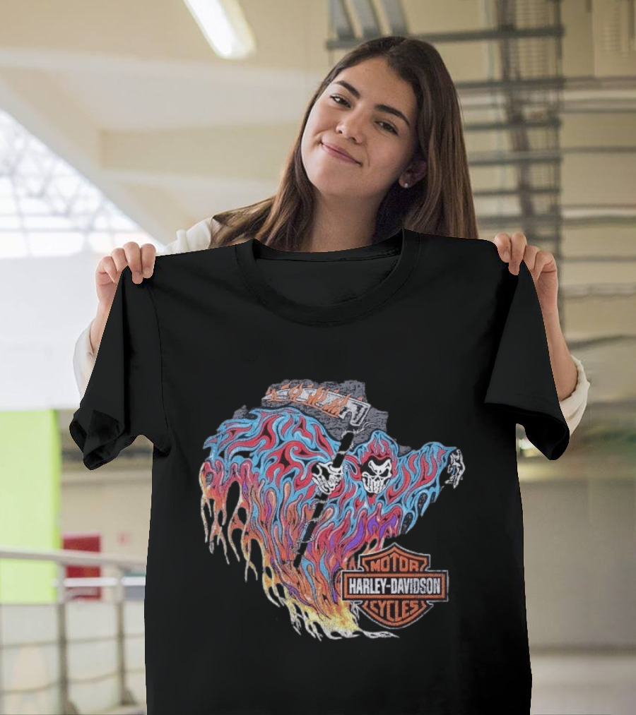 Warren Lotas Harley Davidson Reaper Flames Motor Cycles T-Shirt