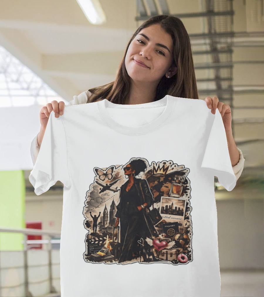 Stylish Woman Traveling With Passport Perfect Moments World Adventure T-Shirt