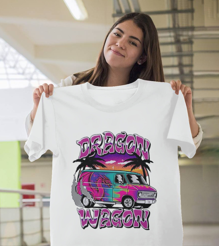 Dragon Wagon Van Tie Dye Sunset With Palm Trees T-Shirt