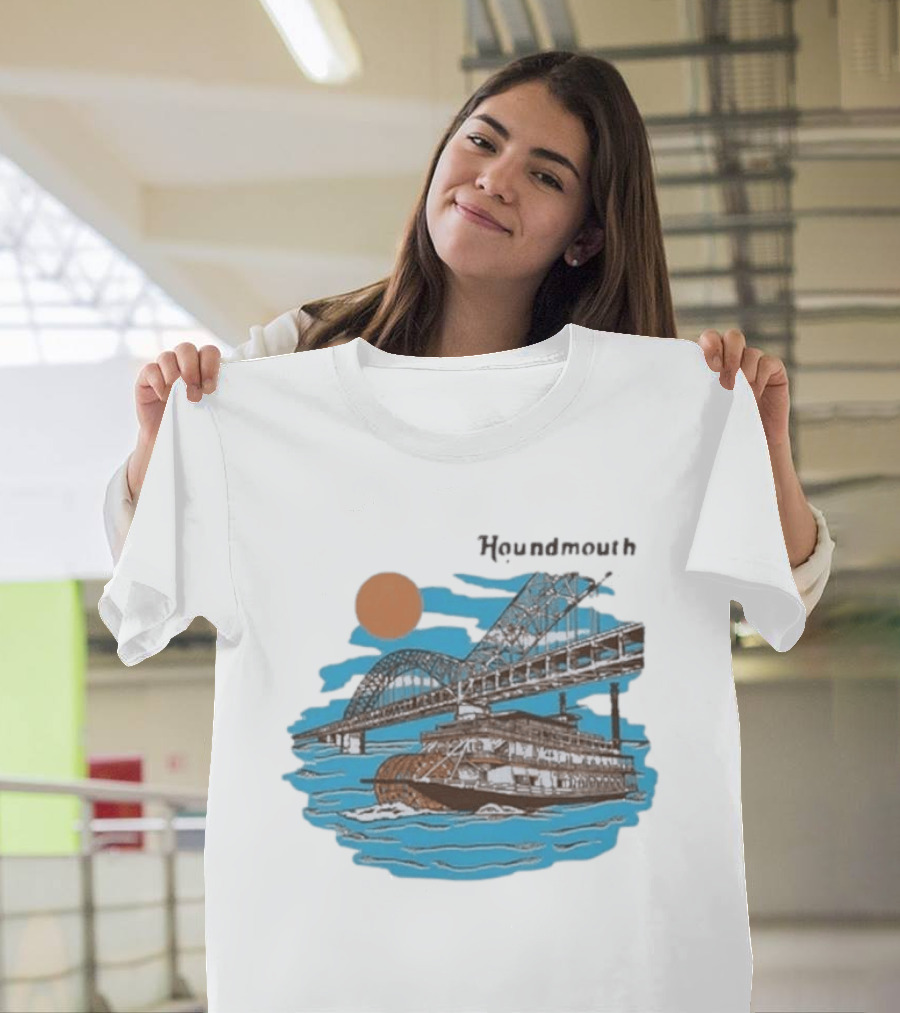 Houndmouth Riverboat Under Bridge With Sun And Waves T-Shirt
