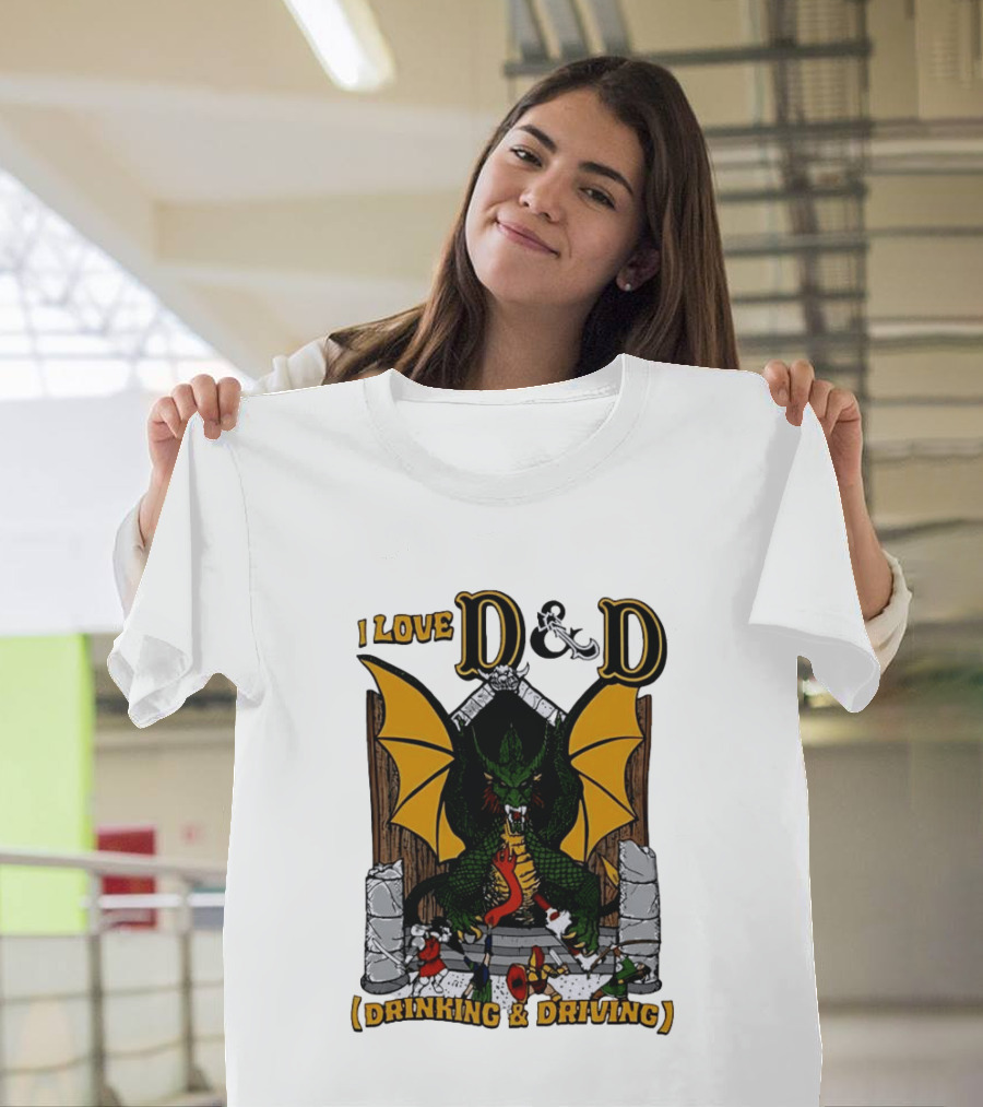 I Love D&D Drinking And Driving Dungeons And Dragons Dragon Fantasy Adventure T-Shirt