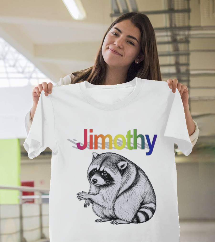 Jimothy Raccoon Rainbow Text With Illustrated Animal T-Shirt