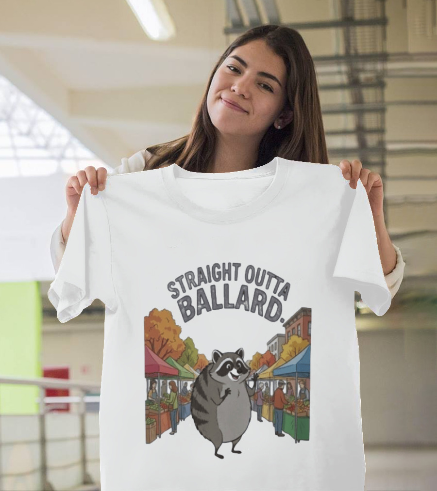 Straight Outta Ballard Raccoon At Farmers Market Scene T-Shirt