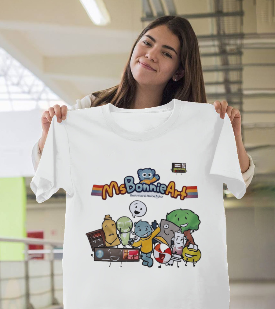 MsBonnieArt Animated Characters And Objects With Bear And Rainbow Accents T-Shirt