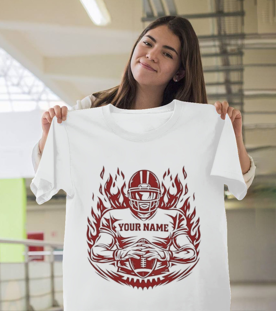 Personalized Your Name Football Player Flames Jersey T-Shirt