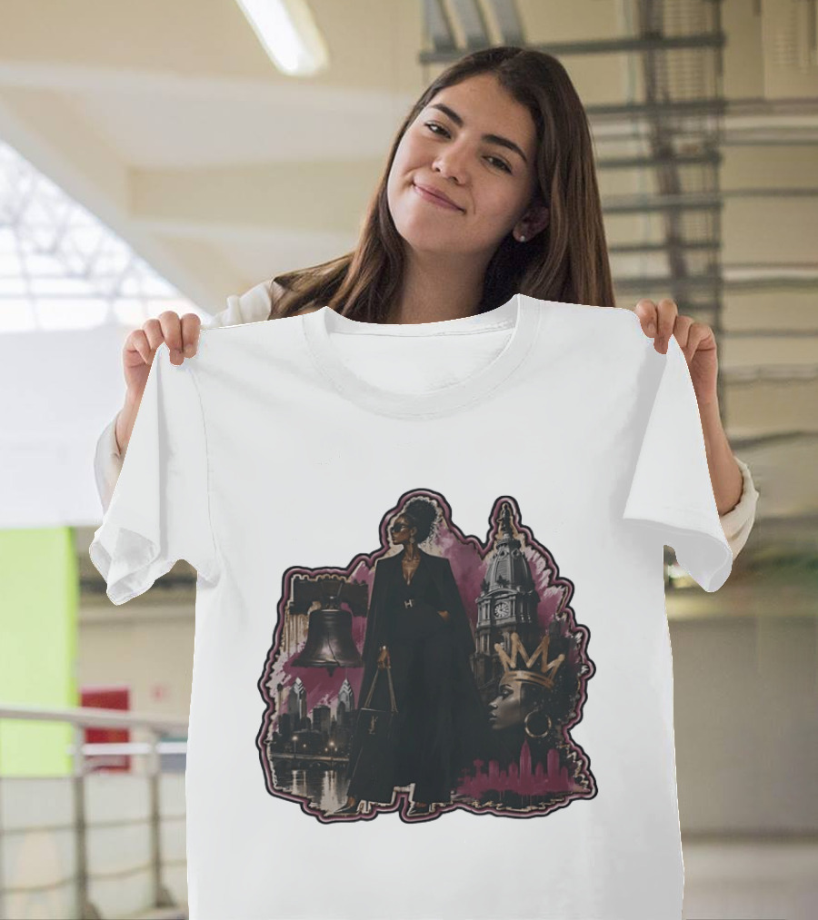 Philadelphia City Chic With Liberty Bell City Hall Skyline Crowned Elegance T-Shirt