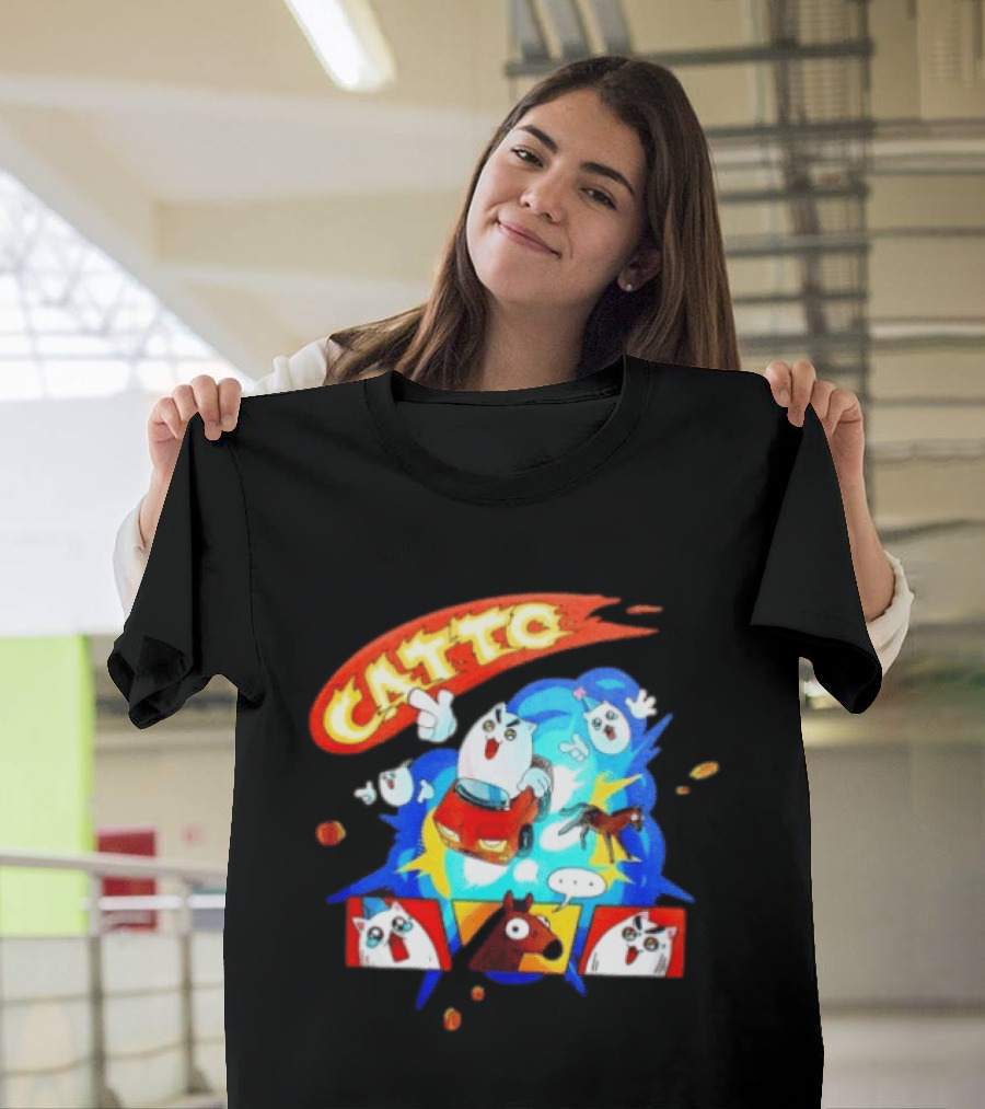 Catto Cartoon Cat Driving A Car With Funny Expressions And Comic Style Panels T-Shirt