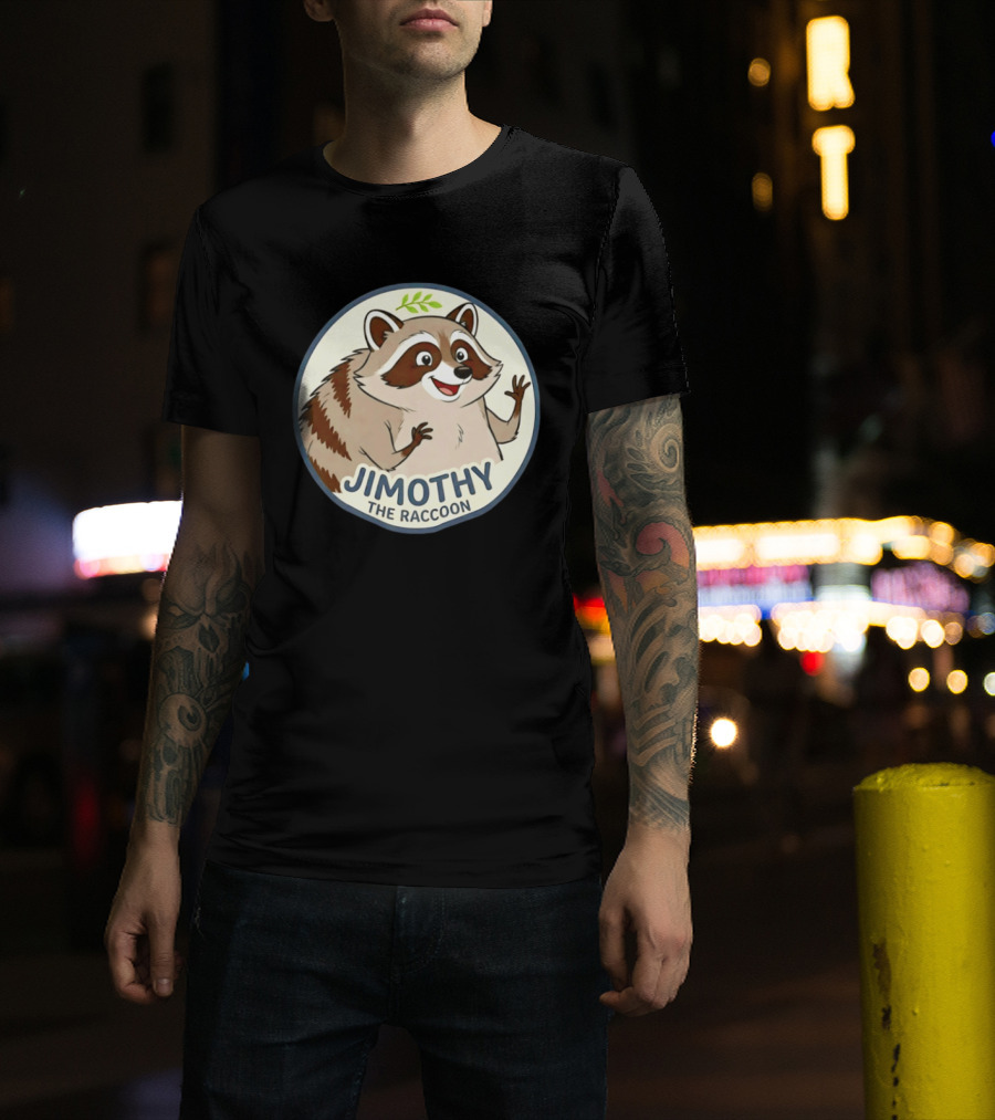 Jimothy The Raccoon Friendly Cartoon Character With Leaf Motif T-Shirt