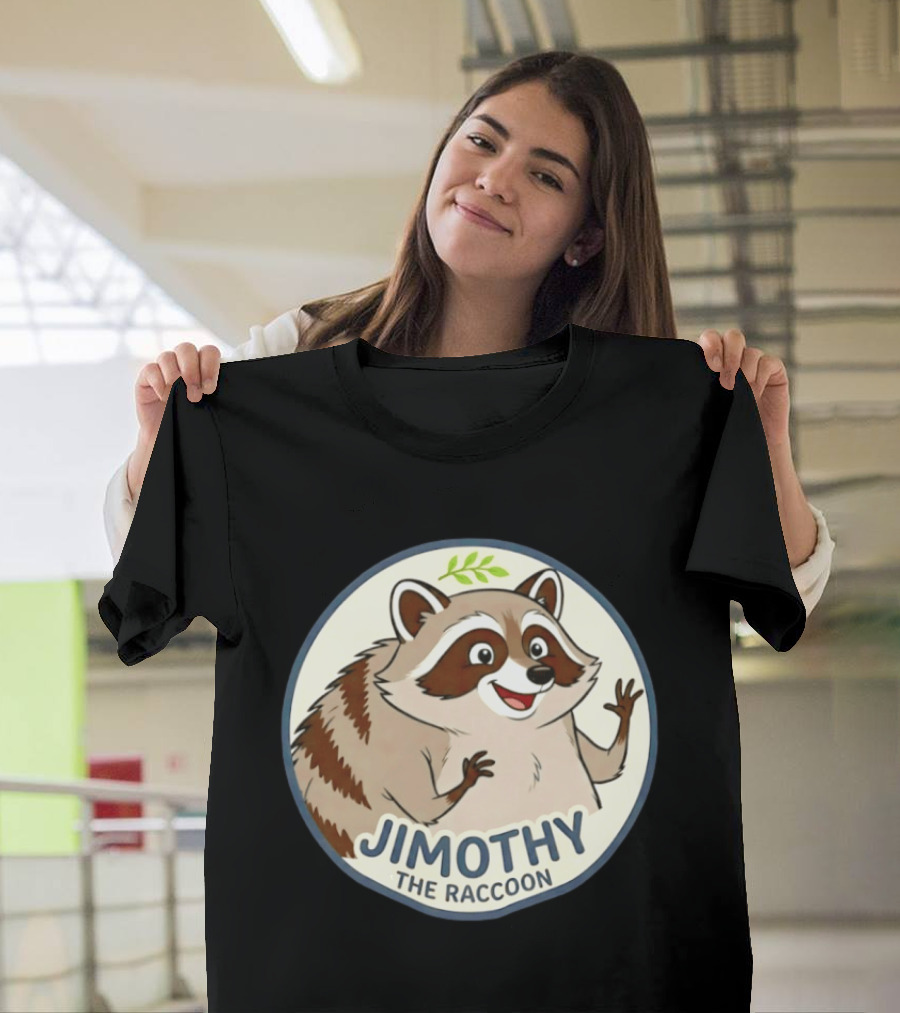 Jimothy The Raccoon Friendly Cartoon Character With Leaf Motif T-Shirt