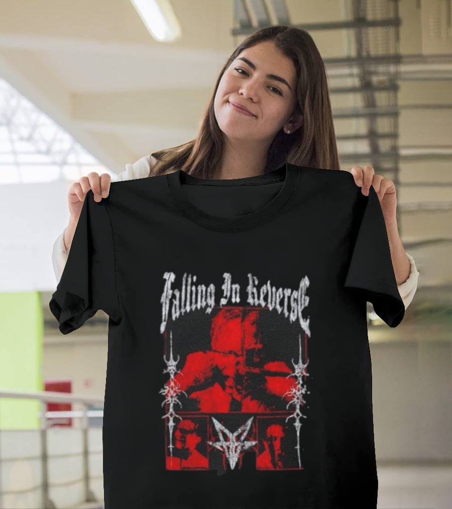 Falling In Reverse Band Distressed Red And Black Gothic T-Shirt