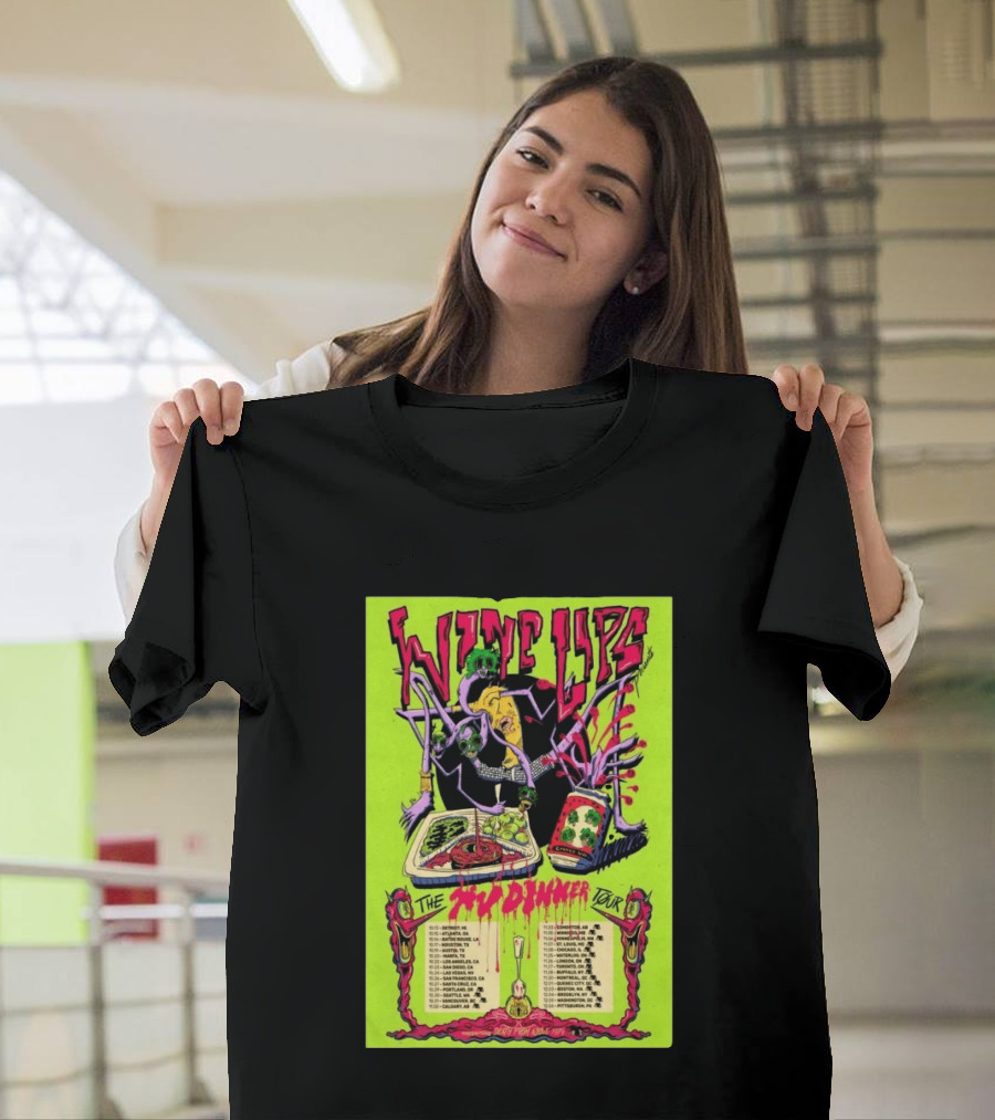 Wine Lips TV Dinner Tour 2026 Canada USA Neon Zombie Concert T-Shirt