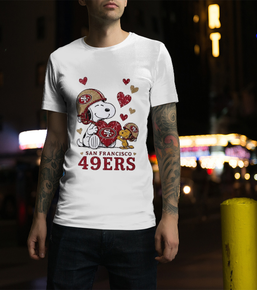 San Francisco 49ers Peanuts Snoopy Love Hearts T-Shirt