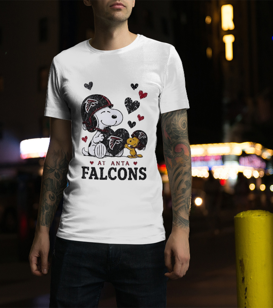 Atlanta Falcons Peanuts Snoopy Woodstock Love Laughter Hearts T-Shirt