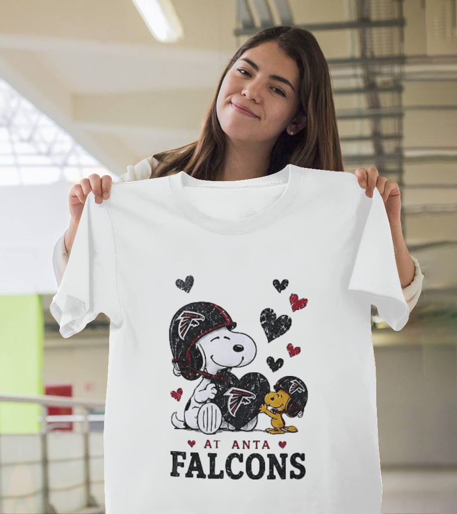 Atlanta Falcons Peanuts Snoopy Woodstock Love Laughter Hearts T-Shirt