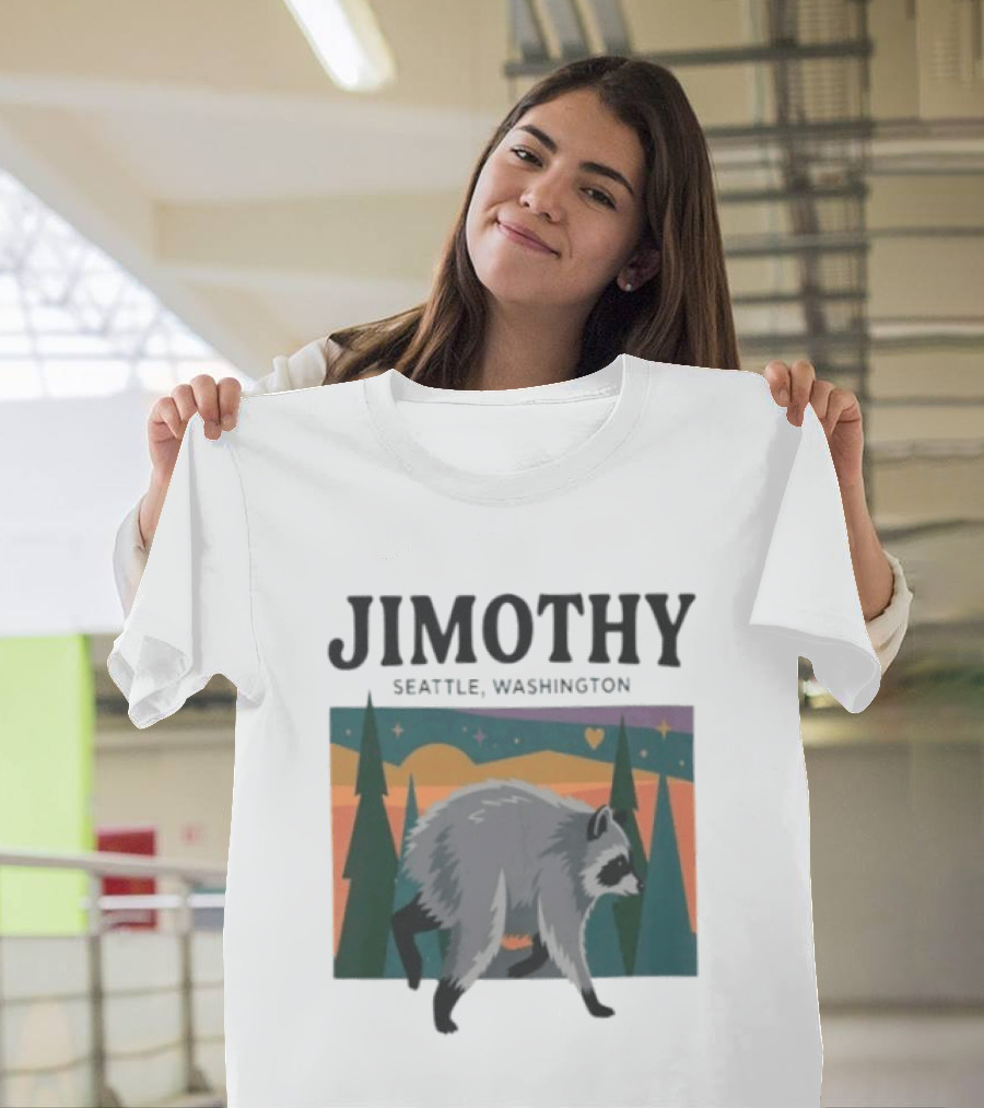 Jimothy Raccoon Seattle Washington Pacific Northwest Forest Scene T-Shirt