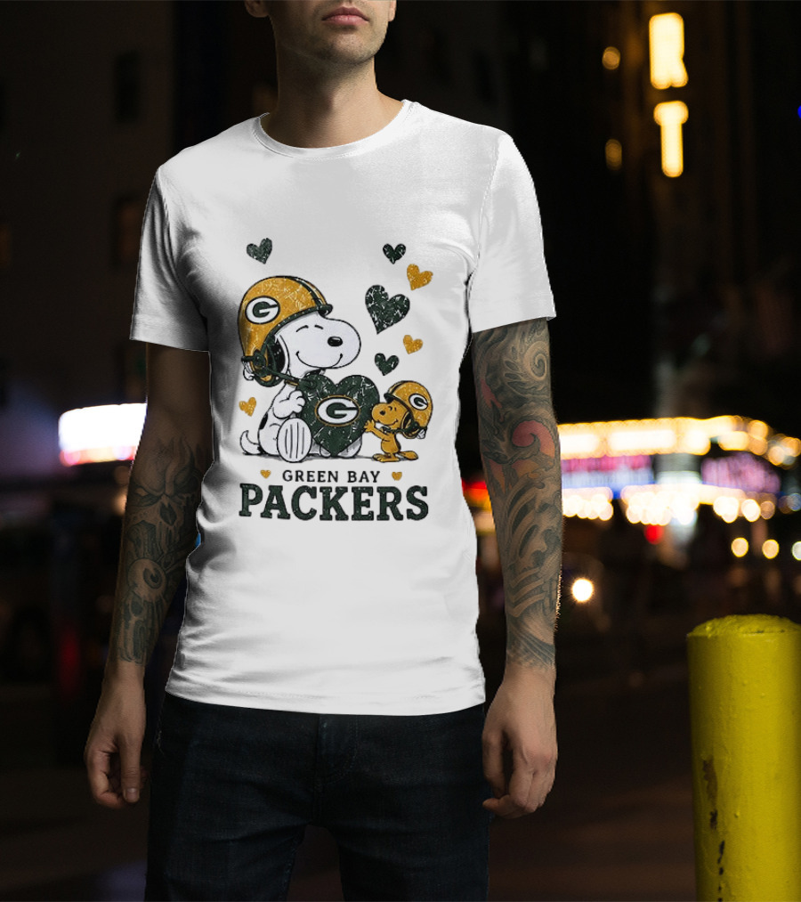 Green Bay Packers Snoopy Love Laughter Peanuts Hearts T-Shirt