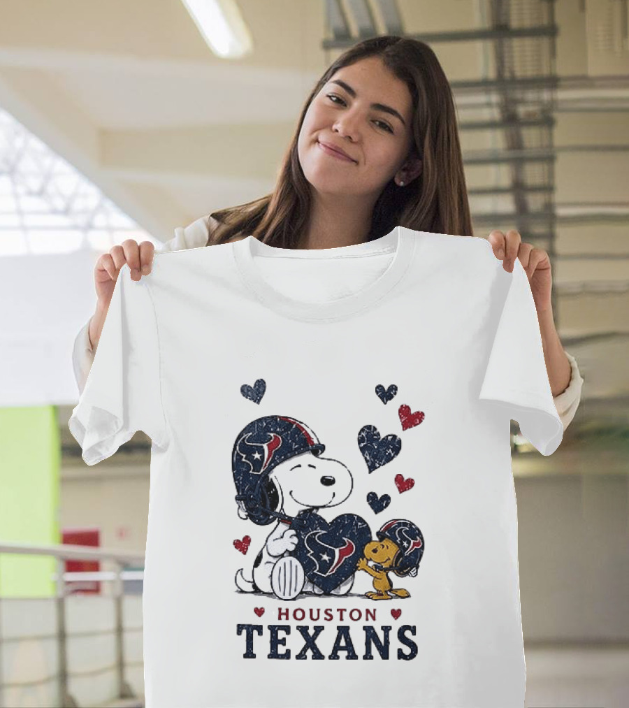 Houston Texans Peanuts Snoopy Woodstock Love Hearts T-Shirt
