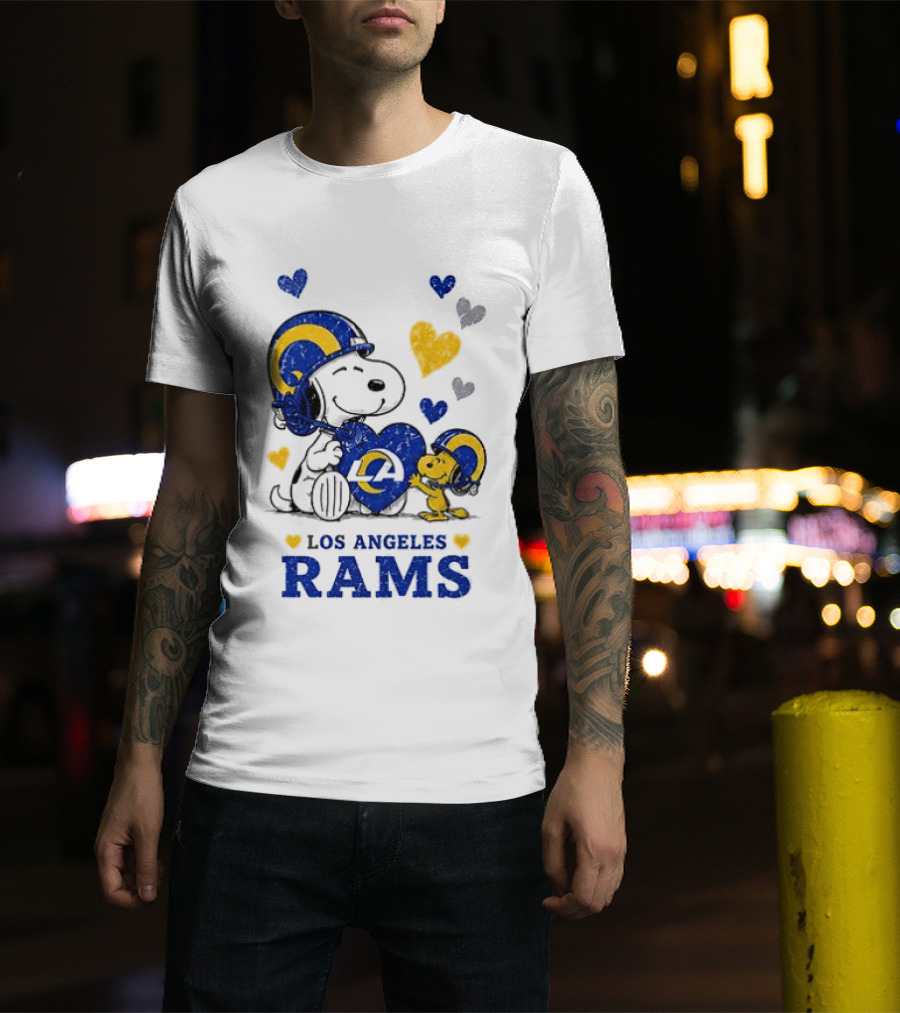 Los Angeles Rams Peanuts Snoopy Love Laughter Hearts T-Shirt