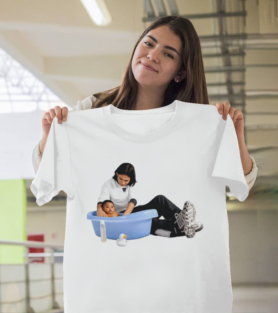 Messi Bathes Baby Lamine Yamal Soccer Icon Parenting Moment T-Shirt