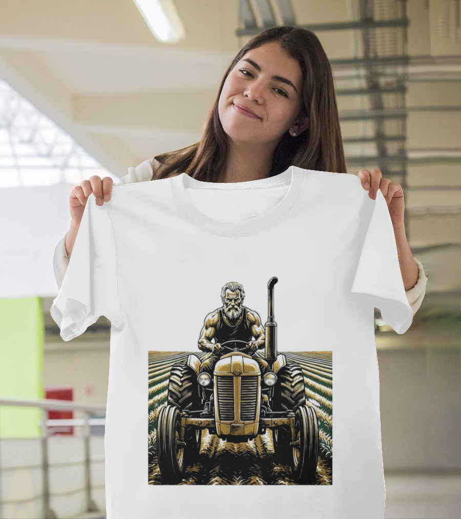 Muscular Farmer Tractor Field T-Shirt