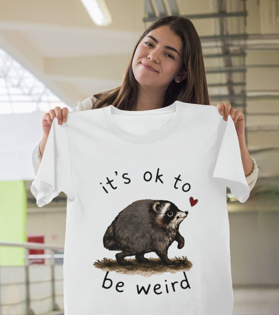 Raccoon It's Ok To Be Weird Cute Heart T-Shirt