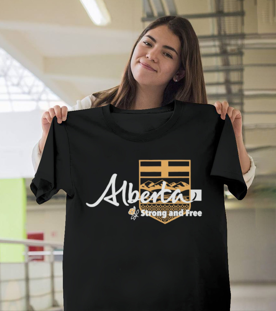 Alberta Strong And Free With Provincial Crest And Floral Accent T-Shirt