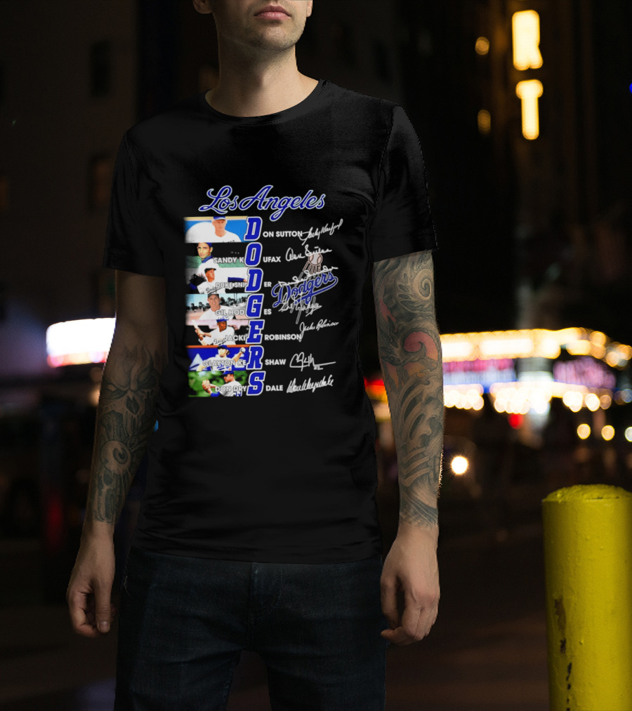 Los Angeles Dodgers Don Sutton Sandy Koufax Duke Snider Gil Hodges Jackie Robinson Clayton Kershaw Don Drysdale Signatures T-Shirt