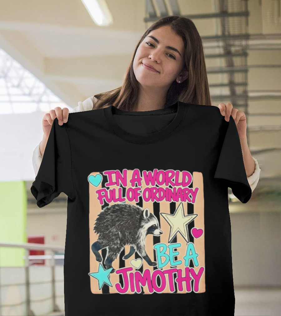 In A World Full Of Ordinary Be A Jimothy Raccoon With Stars And Hearts T-Shirt