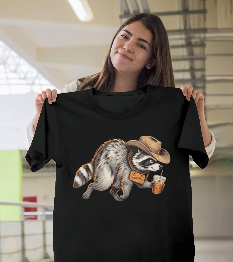 Jimothy Raccoon Cowboy With Iced Coffee T-Shirt