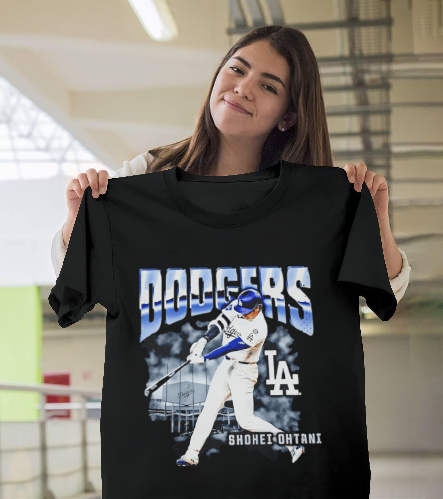 Shohei Ohtani Los Angeles Dodgers MLB Baseball Star Hitter Action Dodgers Stadium T-Shirt