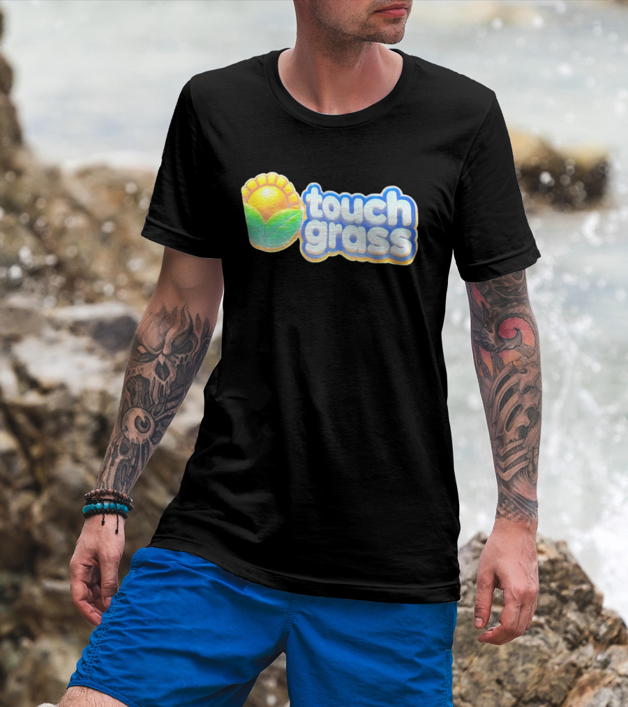 Touch Grass Plants Vs Zombies Sunflower Gaming Meme T-Shirt