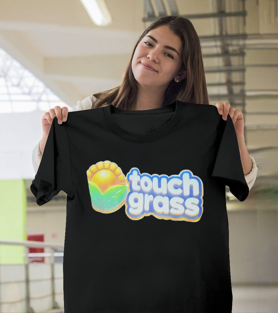 Touch Grass Plants Vs Zombies Sunflower Gaming Meme T-Shirt