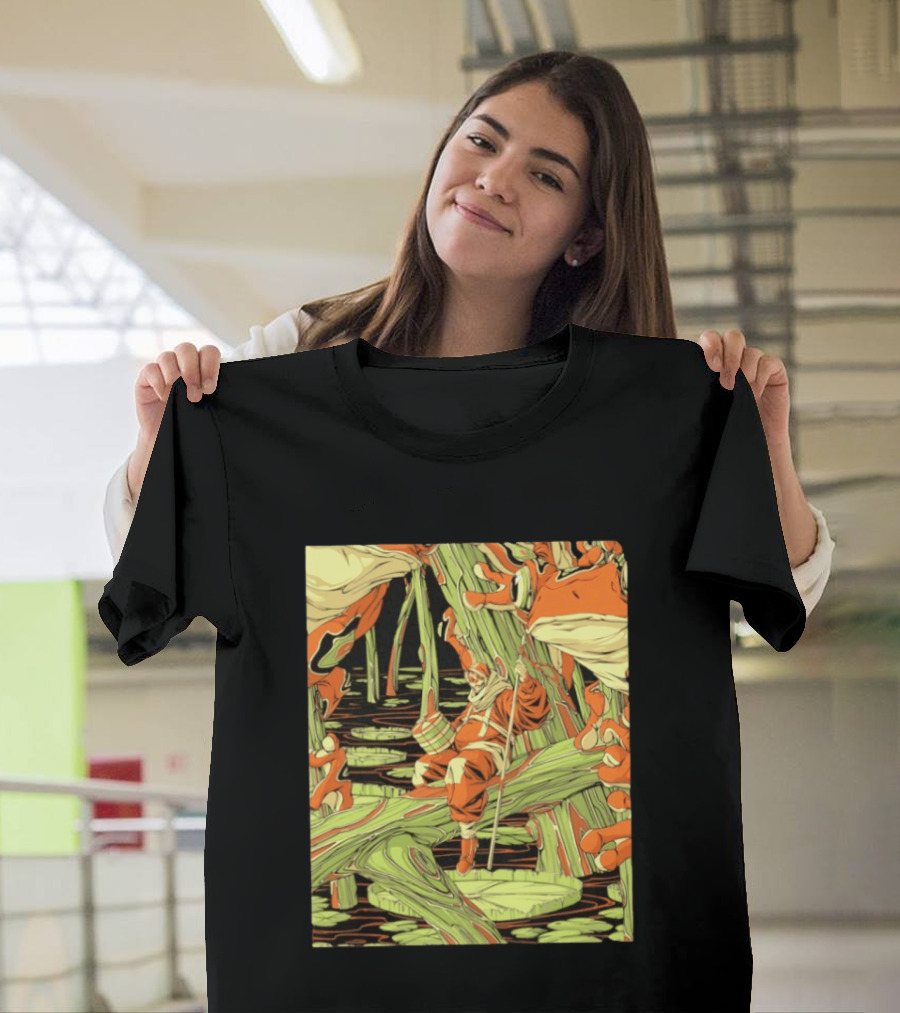 Swamp Explorer With Giant Frogs Wilderness Adventure T-Shirt